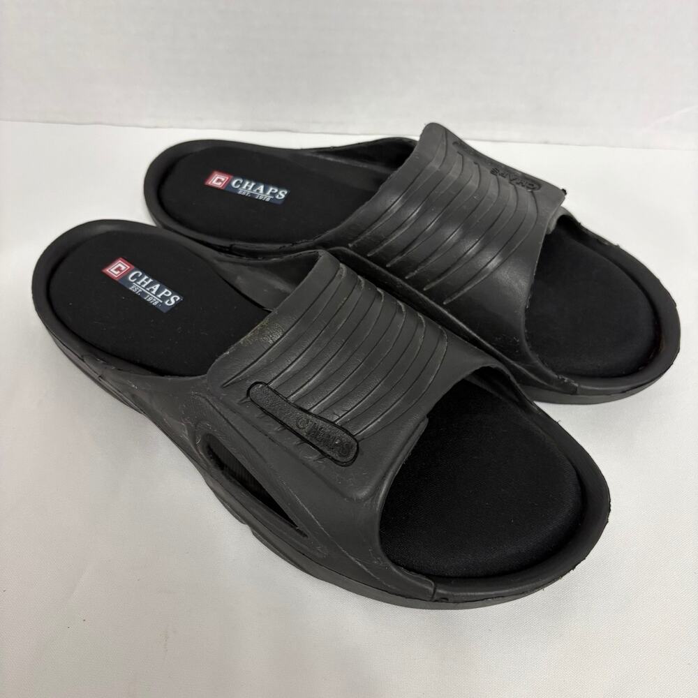 CHAPS Mens Size 13 Black Slide Sandals Comfort Athletic Pool Shower Slip On